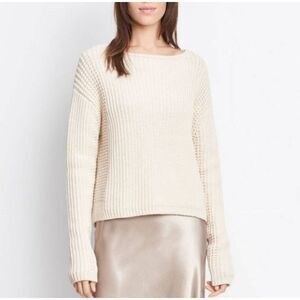 Vince Italian Cotton Waffle Stitch Sweater Sz S Beige Cream Thick Minimalist